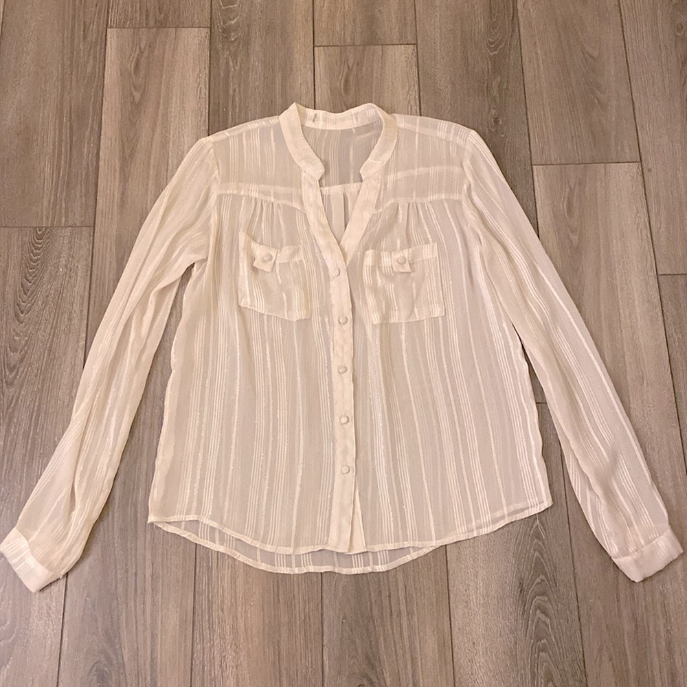 5 for $30! Sheer blouse sexy see-through women’s small button-down glitter white